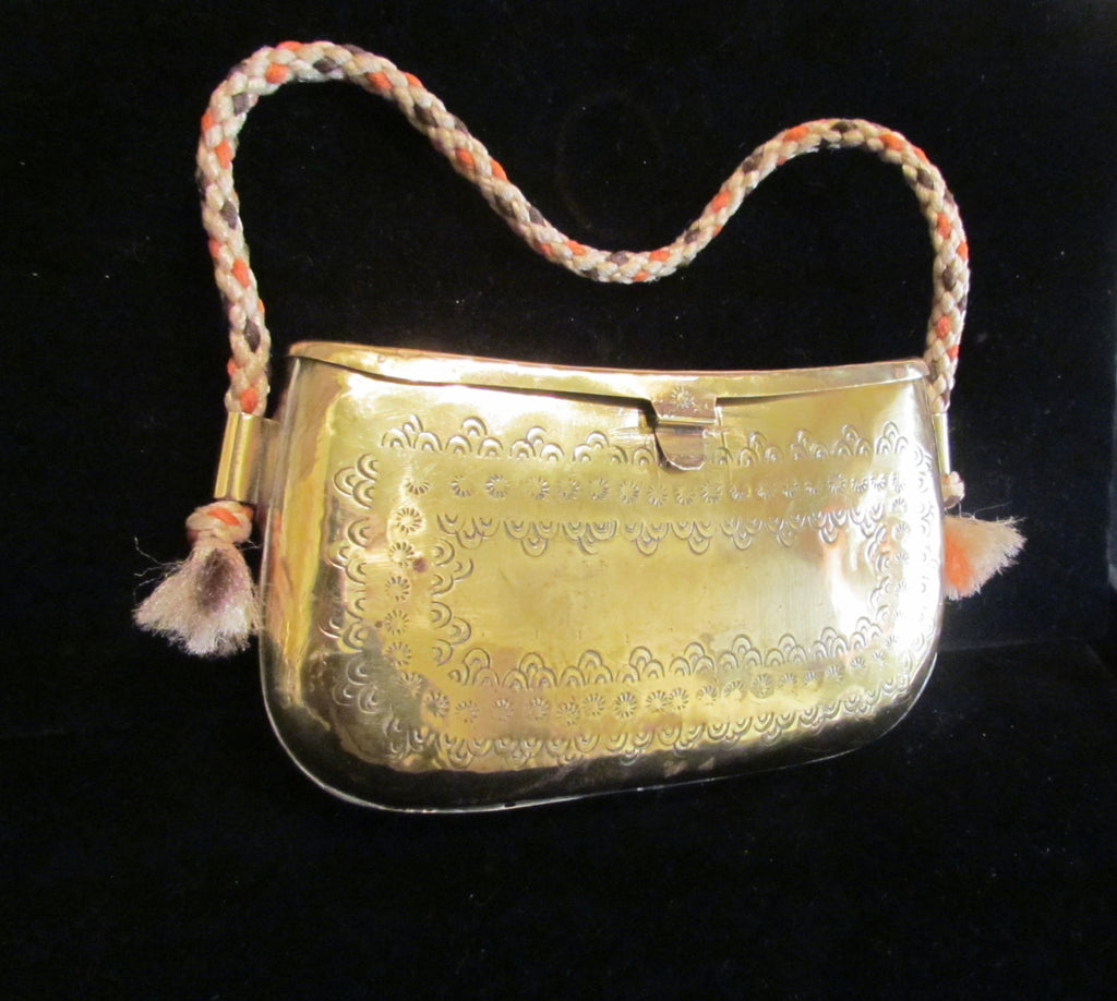 Brass Pillow Purse Boho1940s Clutch Handbag Metal India Style Wedding Formal Evening Bag Rare