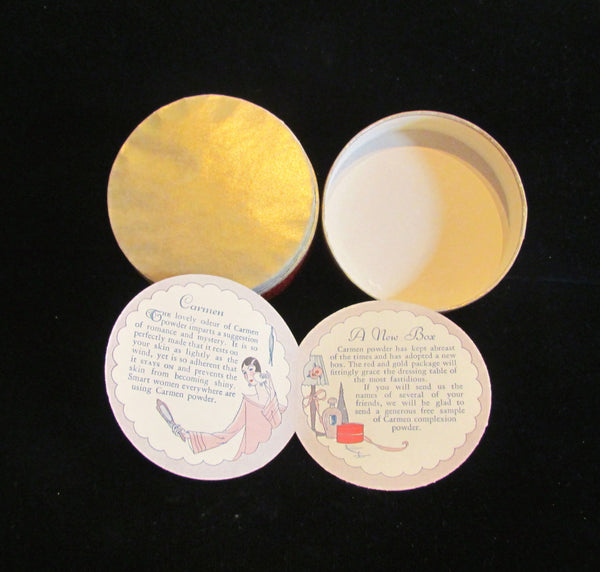1930s Carmen Powder Box Vintage Complexion Powder Box Red Vanity Accessory Full Unused Rare