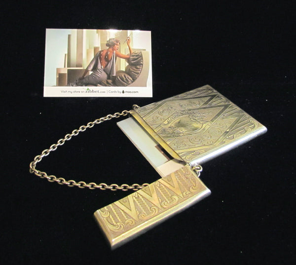 1880's German Silver Card Case Victorian Business Card Case Dance Card Holder Wristlet Purse Rare