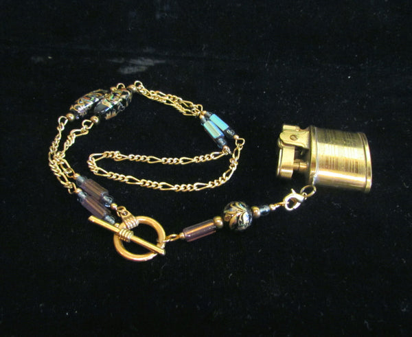 Handmade Beaded Lighter Necklace Gold Working Lighter Steampunk OOAK Pendant Necklace