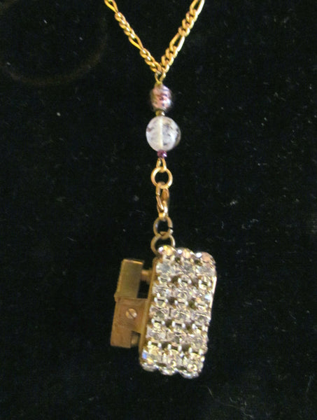 Rhinestone Lighter Necklace Removable Pendant Lighter Working OOAK Handmade Beaded