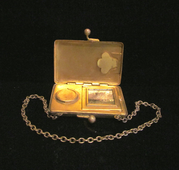 Victorian Gold Compact & Change Purse Antique Chatelaine Card Case Wristlet Purse