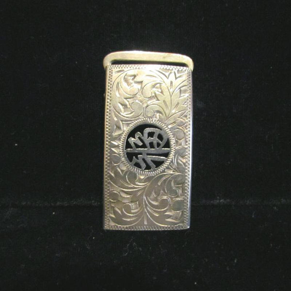 Silver Asian Belt Buckle Etched Chinese Symbols