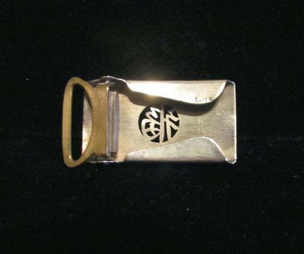 Silver Asian Belt Buckle Etched Chinese Symbols