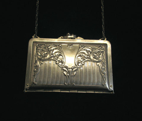 Art Nouveau Silver Plated Purse 1912 Duplex Compact Purse Formal Dance Purse Extremely Rare