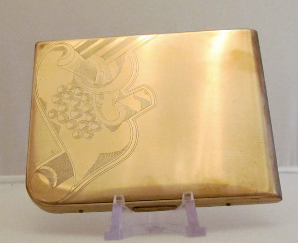 1940's Elgin Cigarette Case Gold Business Card Case Etched Pattern