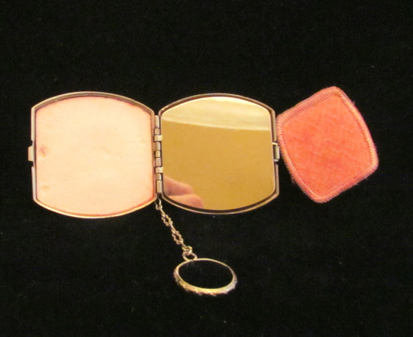 Art Deco Enamel Compact Purse Powder & Rouge Finger Ring Purse Rare Wonderful Condition