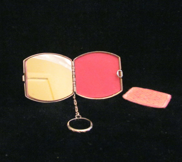 Art Deco Enamel Compact Purse Powder & Rouge Finger Ring Purse Rare Wonderful Condition