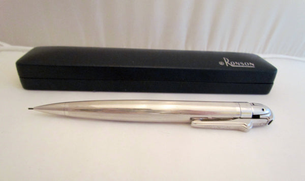 Ronson Penciliter Rhodium Plated Mechanical Pencil Lighter 1950's Pencil Lighter Original Box Working Condition