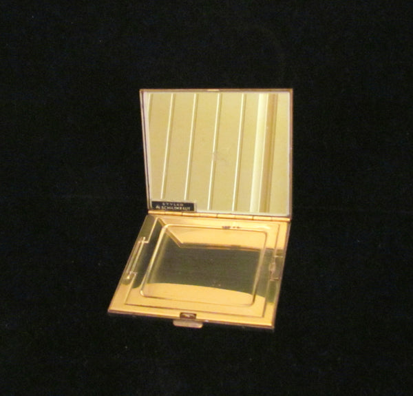 1950s Schildkraut Rhinestone Compact Gold Powder & Mirror Compact Bling Excellent Condition