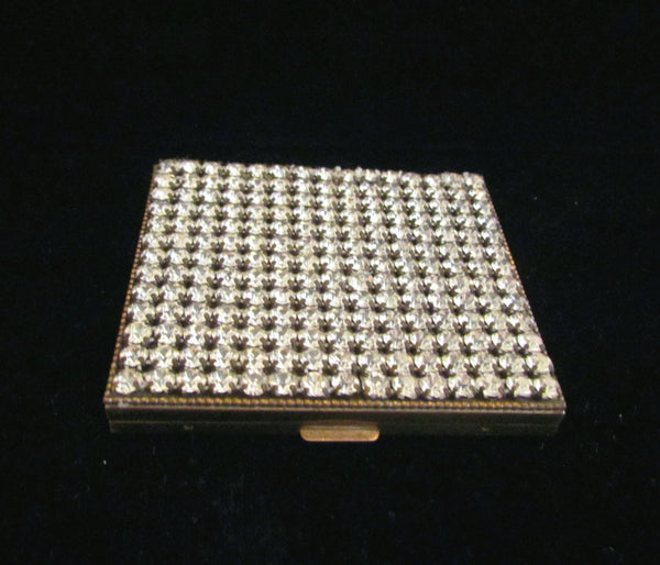 1950s Schildkraut Rhinestone Compact Gold Powder & Mirror Compact Bling Excellent Condition