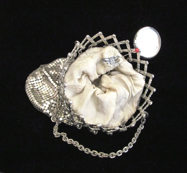 Whiting & Davis Silver Mesh Gate Top Purse Vintage Handbag Beggars Bag Accordion Art Deco Evening Bag