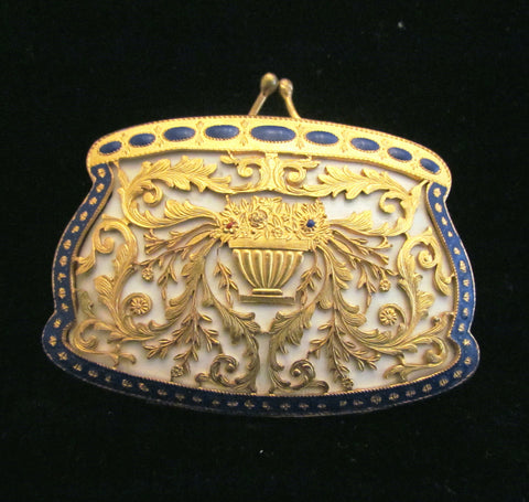 Italian Gold Ormolu Enamel Compact Purse 1900s Antique Excellent Condition Rare