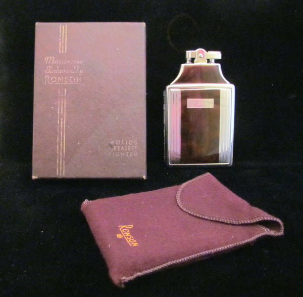 1930s Ronson Master Case Lighter Enamel Cigarette Case Working In Original Pouch And Box