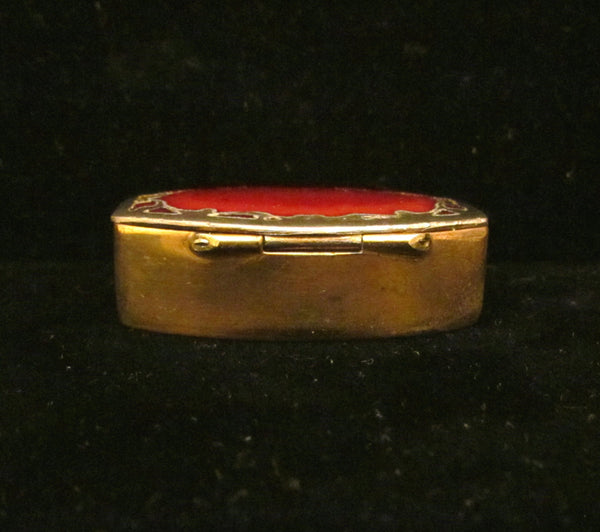 Silver Plated Red Enamel Pill Box Victorian 1900's Snuff Box Trinket