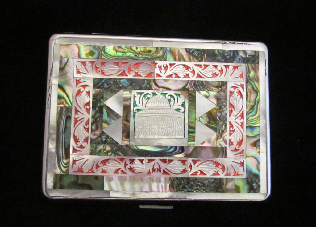 Taj Mahal Cigarette Case Business Card Case 1950s Mother Of Pearl & Abalone EMU Mid Century Case