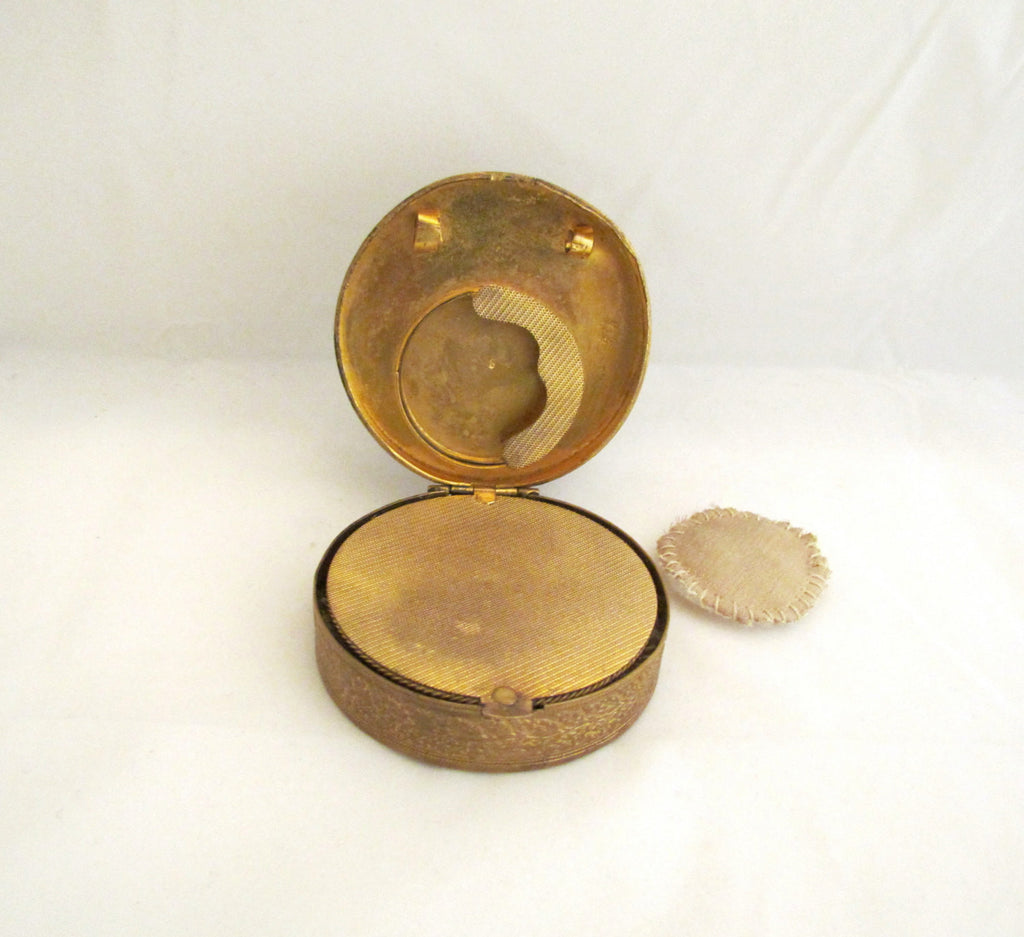 Antique Rough Compact Gold French Compact Mother Of Pearl Blue Stones 1800s Antique Powder R ...