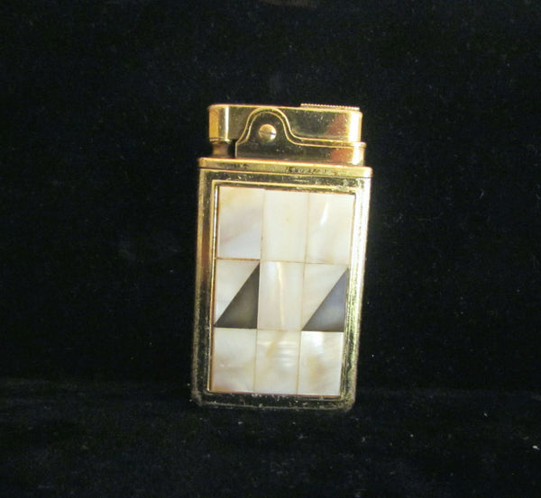 Musical Mother Of Pearl Lighter 1950's Gold Cigarette Lighter Crown Novelty Music Original Box Working