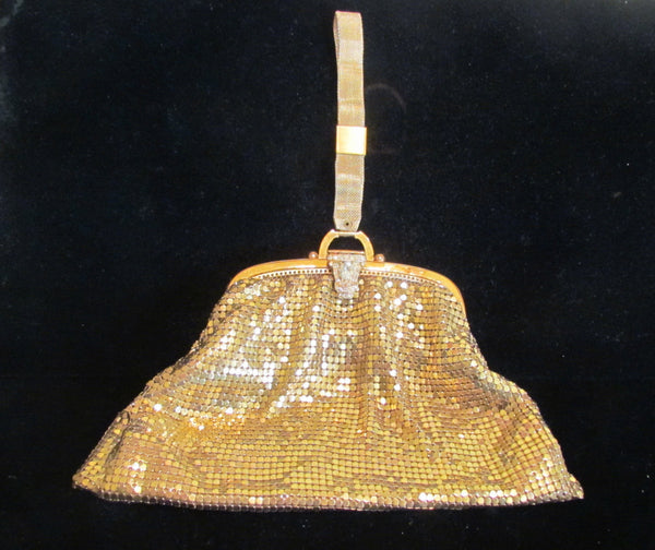 Whiting & Davis Mesh Purse Gold Rhinestone Vintage Wristlet Purse Wedding Purse Bridal EXCELLENT CONDITION