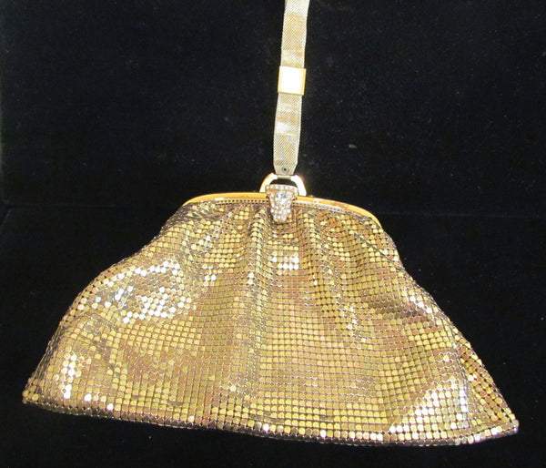 Whiting & Davis Mesh Purse Gold Rhinestone Vintage Wristlet Purse Wedding Purse Bridal EXCELLENT CONDITION