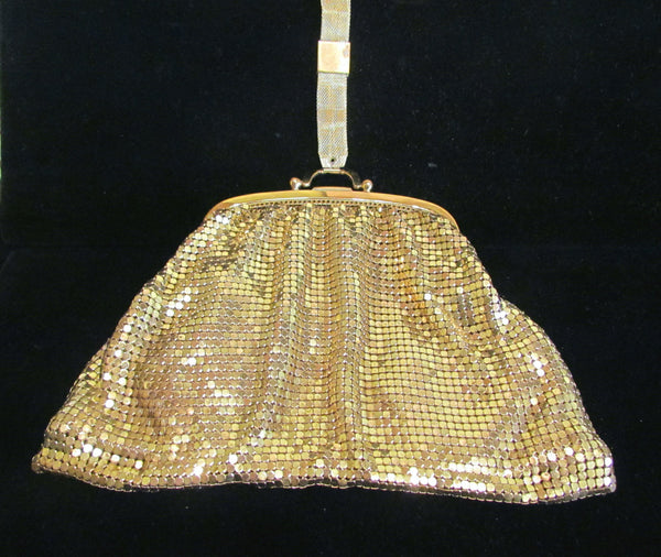 Whiting & Davis Mesh Purse Gold Rhinestone Vintage Wristlet Purse Wedding Purse Bridal EXCELLENT CONDITION
