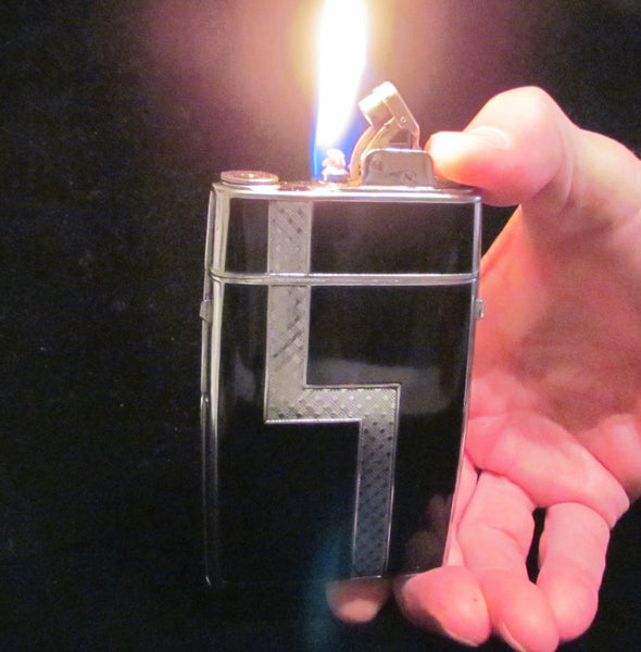 Evans Trig A Lite Cigarette Case Art Deco Case Lighter Black Enamel Working 1940s