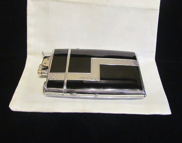 Evans Trig A Lite Cigarette Case Art Deco Case Lighter Black Enamel Working 1940s