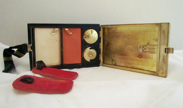 Art Deco Compact Coin Makeup Purse 1930s Terri Compact Gold & Black Enamel Wristlet Purse