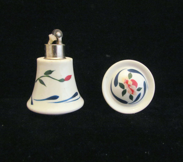 Porcelain Lighter Vintage Elfinware Ceramic Strikealite Table Top Lighter Hand Painted Floral Working