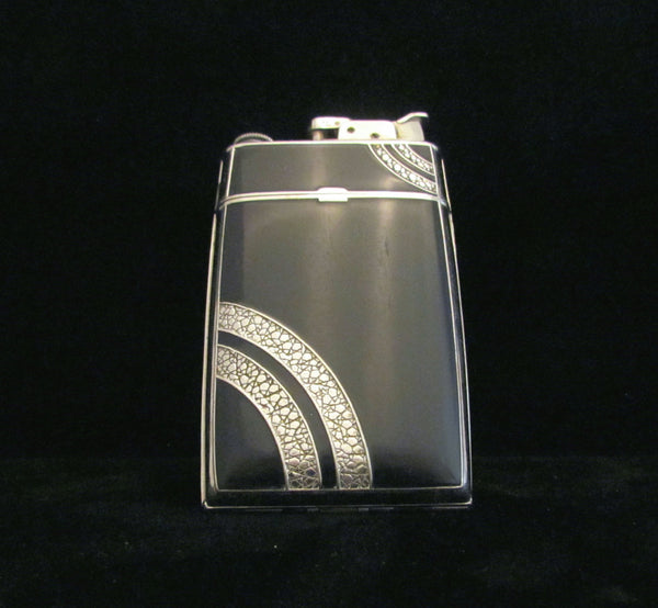 Vintage Evans Trig-A-Lite Cigarette Case Art Deco Working Case Lighter 1940's Blue Enamel