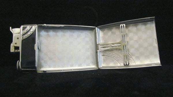 Vintage Evans Trig-A-Lite Cigarette Case Art Deco Working Case Lighter 1940's Blue Enamel