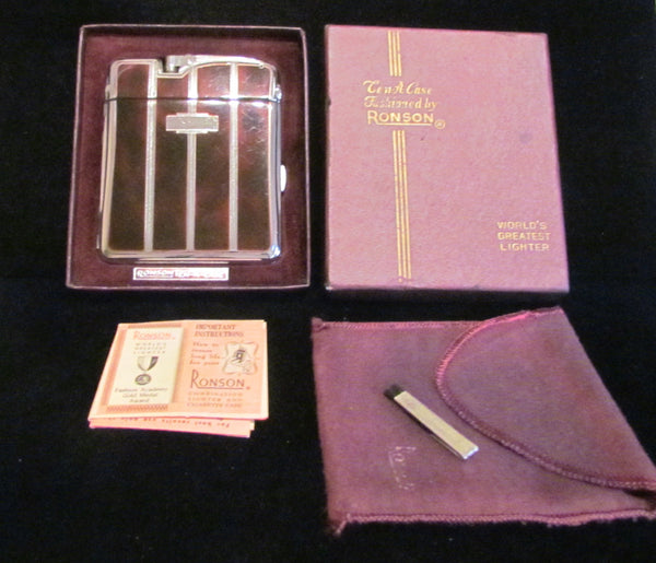 Art Deco Ronson Ten A Case Lighter Enamel Cigarette Case Lighter Vintage Pouch Box Working Excellent Condition