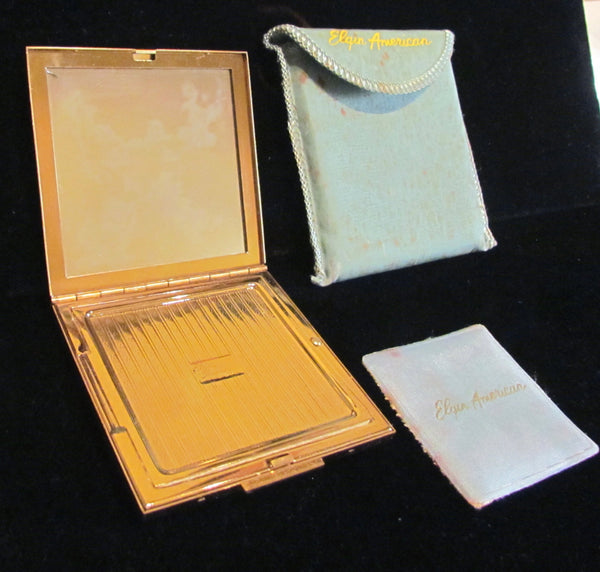 1940's Elgin American Gold Compact Poppy Powder Mirror Excellent Condition