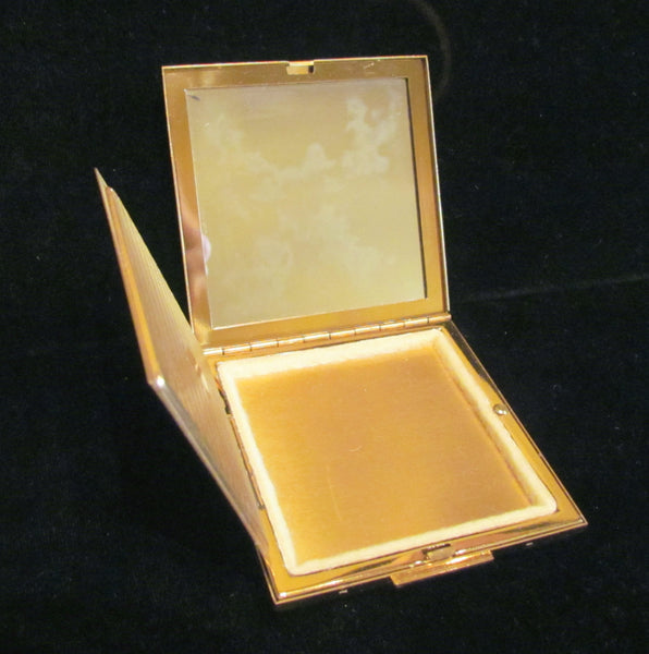 1940's Elgin American Gold Compact Poppy Powder Mirror Excellent Condition