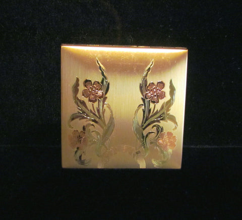 1940's Elgin American Gold Compact Poppy Powder Mirror Excellent Condition