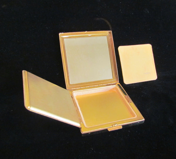 Paul Flato Rhinestone Dogwood Compact Powder & Mirror Gold Plated 1940's Excellent