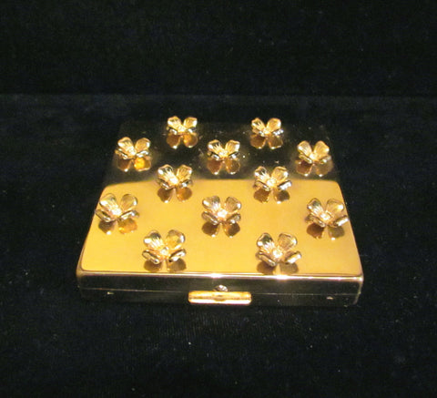 Paul Flato Rhinestone Dogwood Compact Powder & Mirror Gold Plated 1940's Excellent