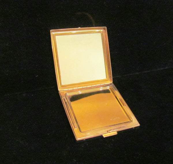 Paul Flato Rhinestone Dogwood Compact Powder & Mirror Gold Plated 1940's Excellent