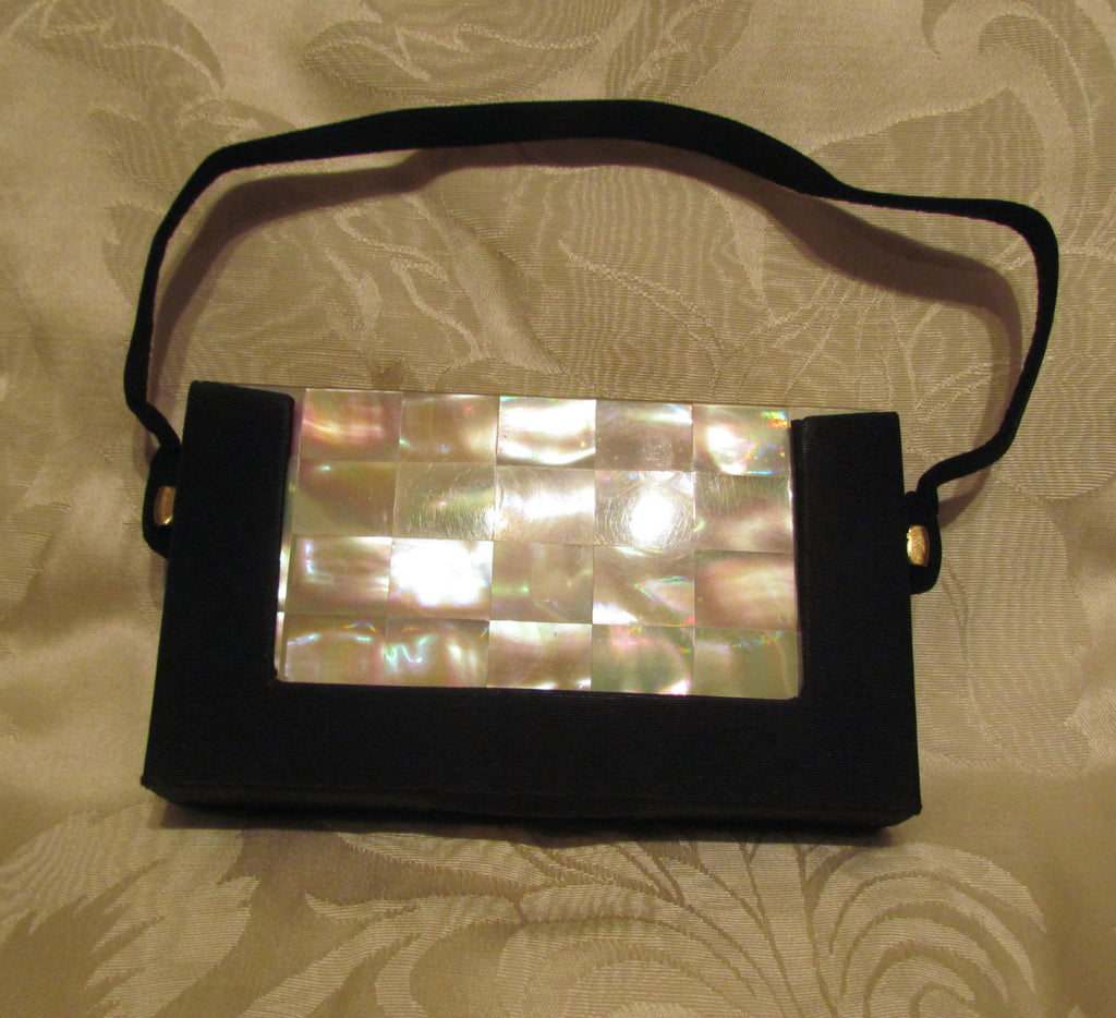 Mother Of Pearl Carryall Compact Purse Vintage 1950s Mad Men Cigarette Case Formal Moire Bag Excellent Condition