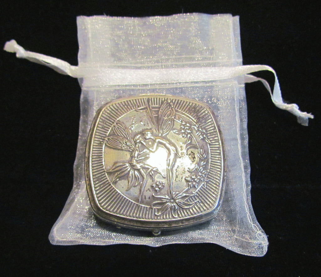 1920's Djer Kiss Silver Plated Kissing Fairies Powder & Rouge Compact