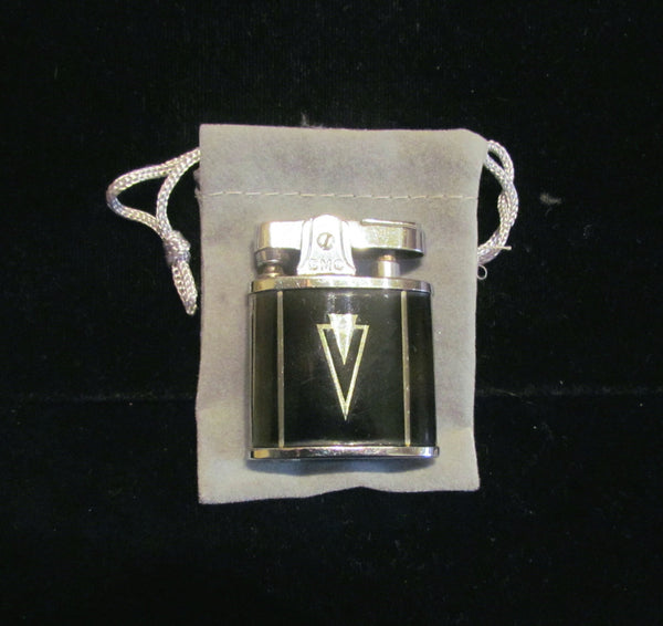 Art Deco Pocket Lighter Continental Silver & Black Enamel 1940's Purse Lighter Excellent Working Condition