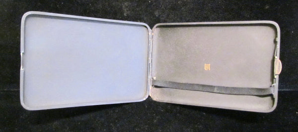 24kt Gold & Sterling Silver Etched Asian Cigarette Case Business Card Case 1930's Matt Black Case Excellent Condition