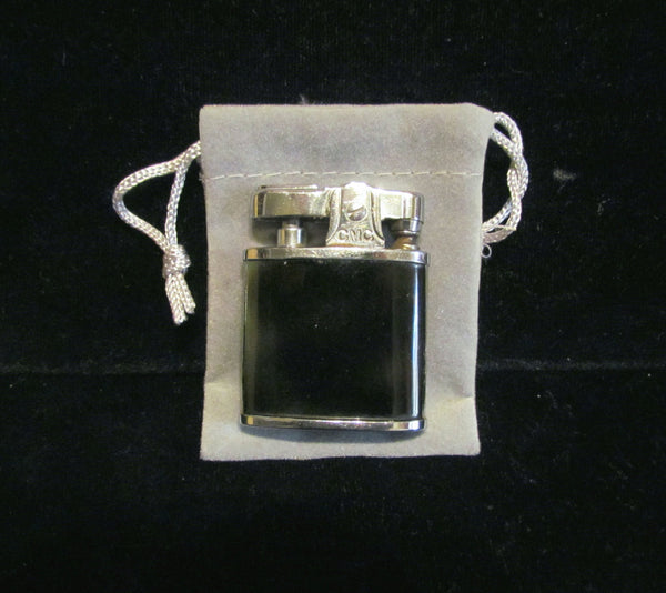 Art Deco Pocket Lighter Continental Silver & Black Enamel 1940's Purse Lighter Excellent Working Condition