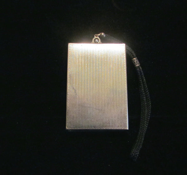 1900s Silver Compact Wristlet Purse Enamel Powder Rouge Lipstick Mirror Dance Purse