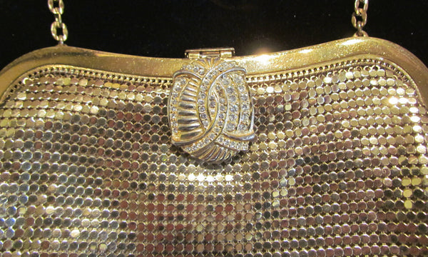 Whiting & Davis Gold Mesh Purse Rhinestone Clasp Vintage Art Deco Purse EXCELLENT CONDITION