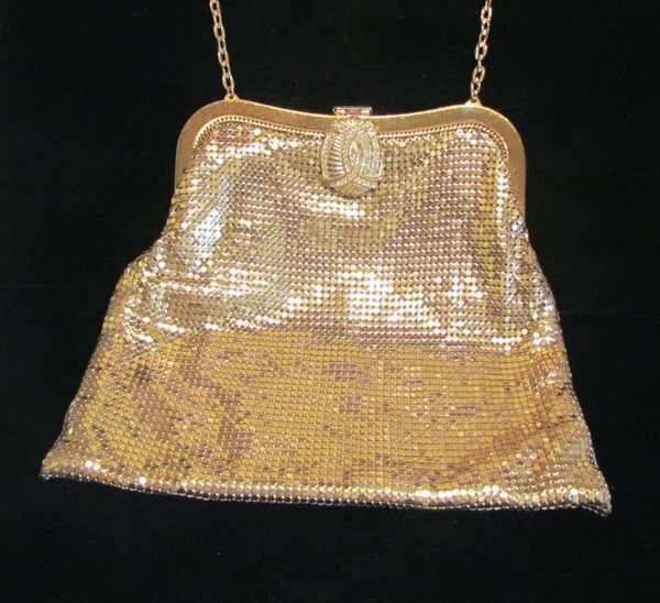Whiting & Davis Gold Mesh Purse Rhinestone Clasp Vintage Art Deco Purse EXCELLENT CONDITION