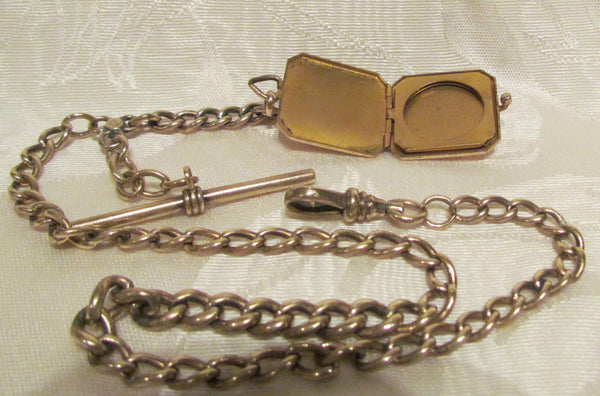 14kt Solid Gold Pocket Watch Chain & Photo Locket Fob 1890's Victorian