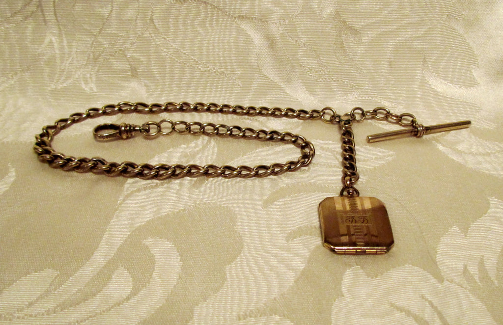14kt Solid Gold Pocket Watch Chain & Photo Locket Fob 1890's Victorian