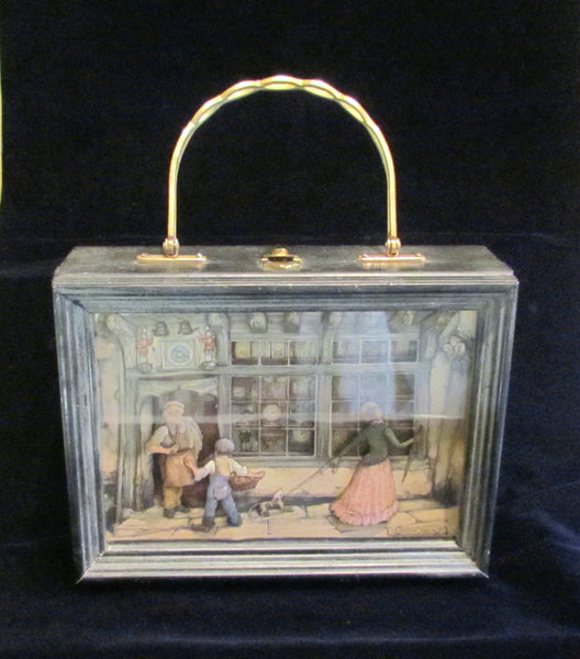 Wood Box Purse 1940s Anton Pieck 3D Picture Handmade Box Victorian Style Purse OOAK