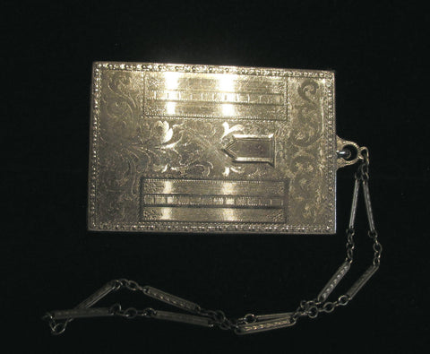 Vintage Silver Compact Purse 1910's Compact Wristlet Purse Mirror Powder Rouge & Lipstick